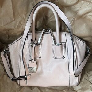 Ivanka Trump Pink powder Leather Double Zipper Crossbody Purse Shoulder Bag